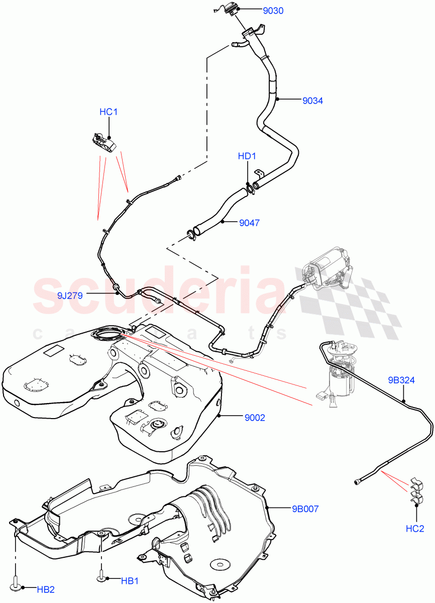 Fuel Tank & Related Parts(Nitra Plant Build)(2.0L I4 High DOHC AJ200 Petrol,Standard Wheelbase)((V)TOL2999999) of Land Rover Land Rover Defender (2020+) [2.0 Turbo Petrol AJ200P]