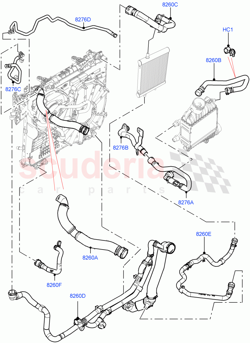 Cooling System Pipes And Hoses (Nitra Plant Build) (2.0L I4 DSL HIGH DOHC AJ200, With Standard Engine Cooling System) of Land Rover Land Rover Defender (2020+) [2.0 Turbo Diesel]