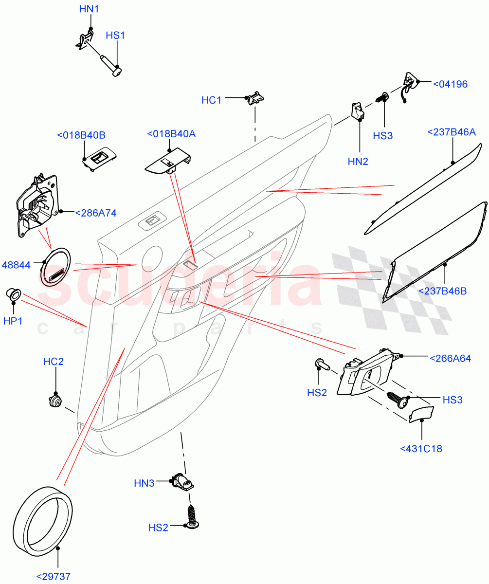 Rear Door Trim Installation(Solihull Plant Build)((V)FROMHA000001) of Land Rover Land Rover Discovery 5 (2017+) [3.0 I6 Turbo Diesel AJ20D6]