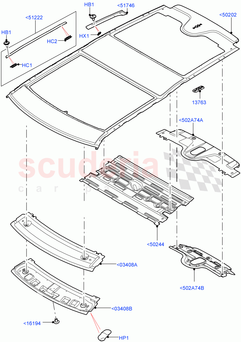 Roof - Sheet Metal(Solihull Plant Build)(Roof Conv-Front And Rear Panoramic,Roof Conv-Power Open Front/Rear Pan)((V)FROMHA000001) of Land Rover Land Rover Discovery 5 (2017+) [3.0 I6 Turbo Petrol AJ20P6]