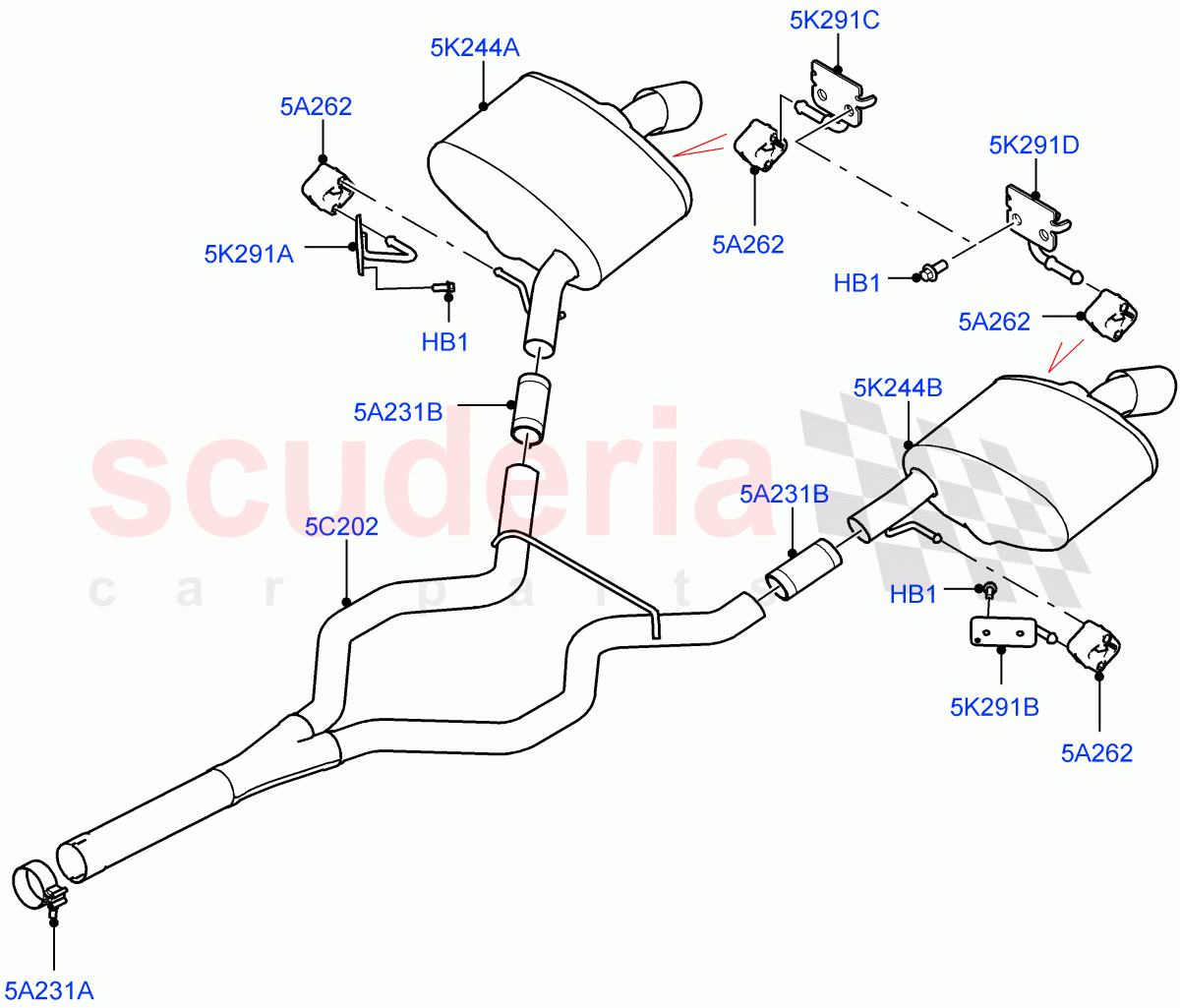 Rear Exhaust System (3.0 V6 D Low MT ROW) ((V) TOHA999999) of Land Rover Land Rover Range Rover Sport (2014+) [3.0 Diesel 24V DOHC TC]