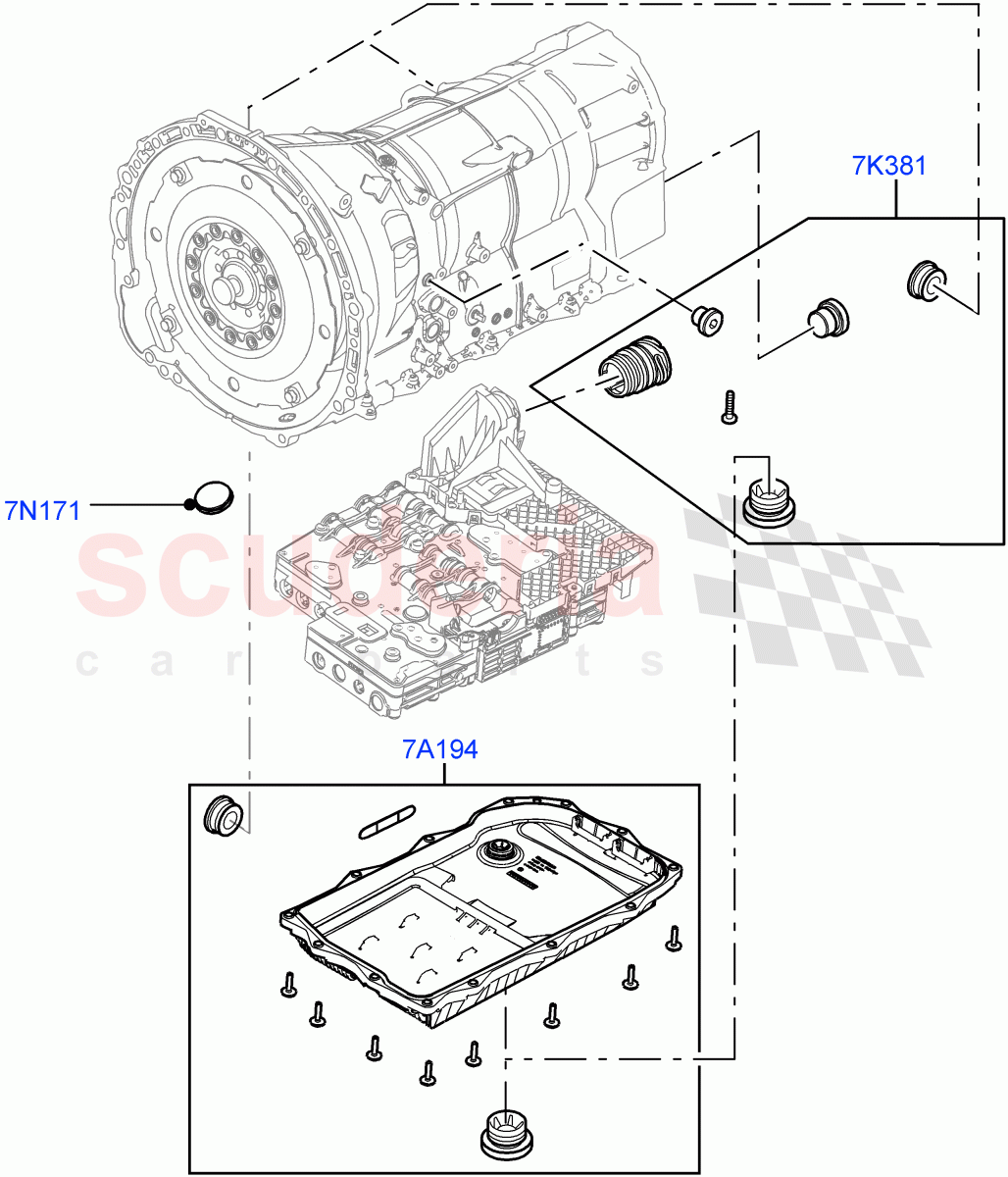 Transmission External Components (3.0L DOHC GDI SC V6 PETROL, 8 Speed Auto Trans ZF 8HP70 4WD, 3.0 V6 D Gen2 Twin Turbo) of Land Rover Land Rover Range Rover Velar (2017+) [3.0 I6 Turbo Diesel AJ20D6]