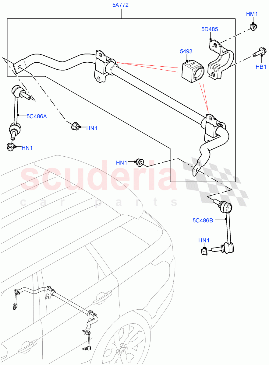 Rear Cross Member & Stabilizer Bar(Conventional Stabilizer Bar)(With Four Corner Air Suspension,Less ACE Suspension,With Standard Duty Coil Spring Susp) of Land Rover Land Rover Range Rover Sport (2014+) [4.4 DOHC Diesel V8 DITC]