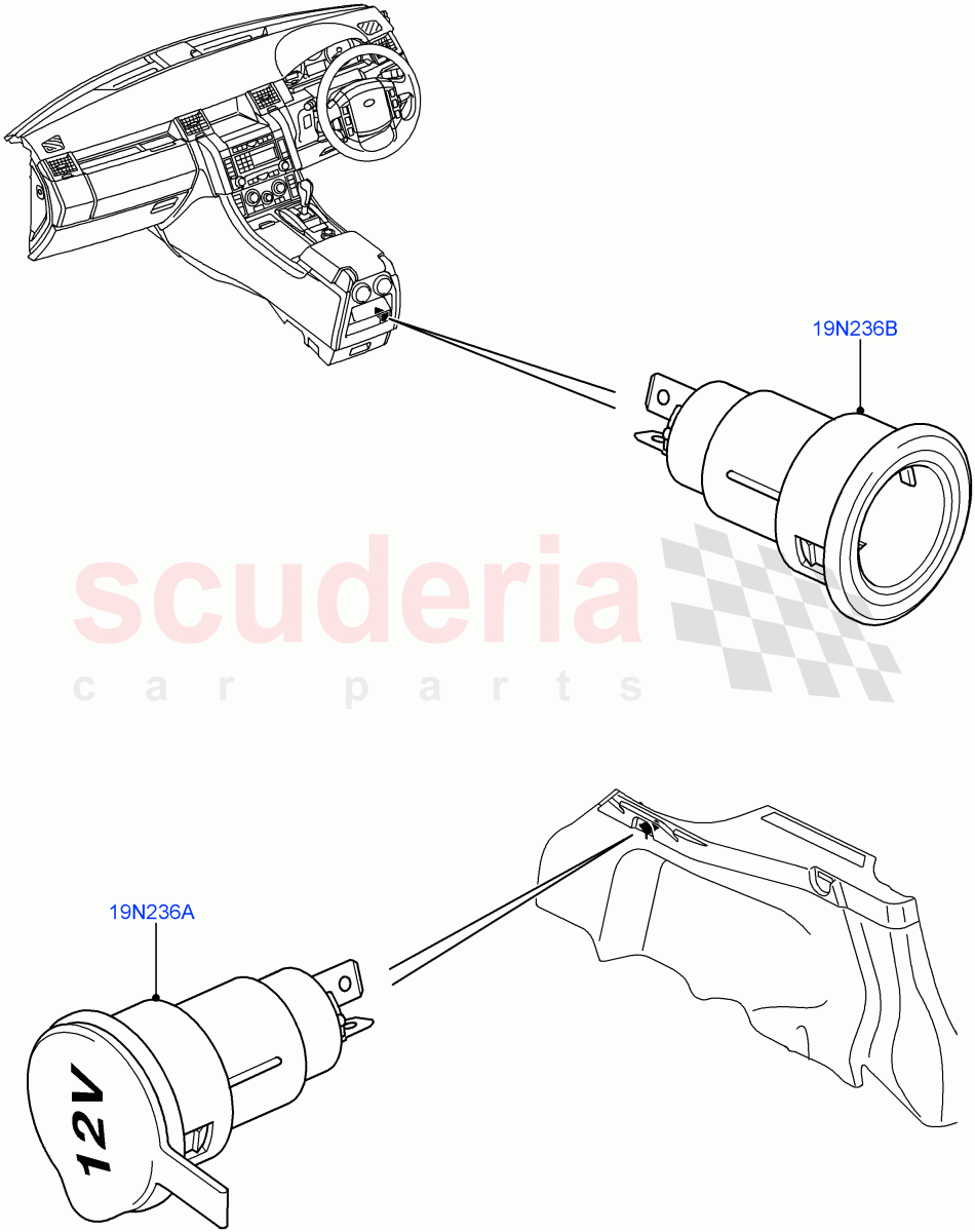 Auxiliary Electrical Power Points ((V) TO9A999999) of Land Rover Land Rover Range Rover Sport (2005-2009) [4.2 Petrol V8 Supercharged]