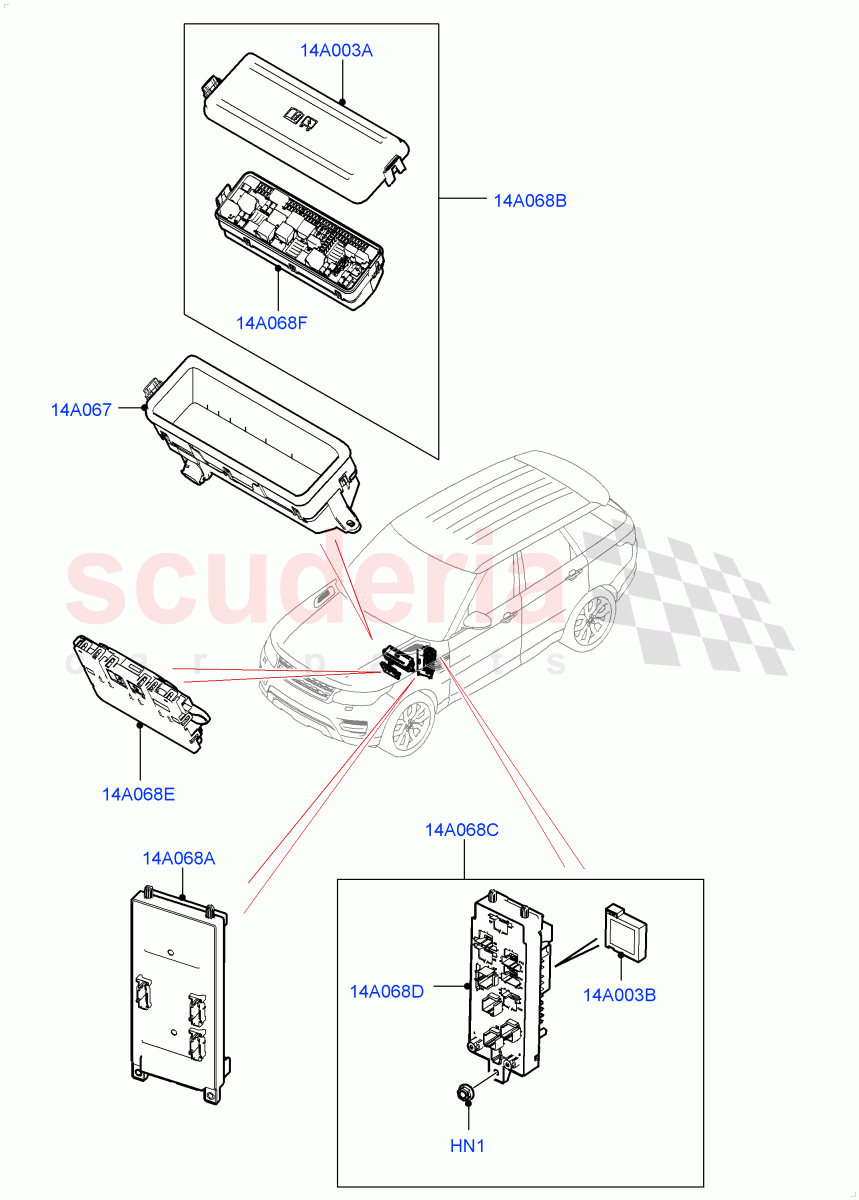 Fuses, Holders And Circuit Breakers(Front) of Land Rover Land Rover Range Rover Sport (2014+) [3.0 I6 Turbo Diesel AJ20D6]