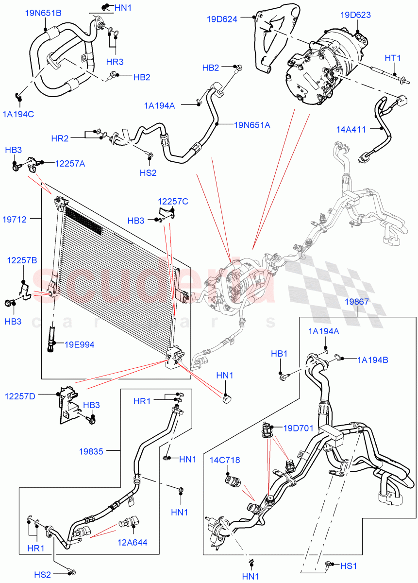 Air Conditioning Condensr/Compressr (Front) (2.0L AJ200P Hi PHEV) ((V) FROMMA000001) of Land Rover Land Rover Range Rover Velar (2017+) [3.0 I6 Turbo Diesel AJ20D6]