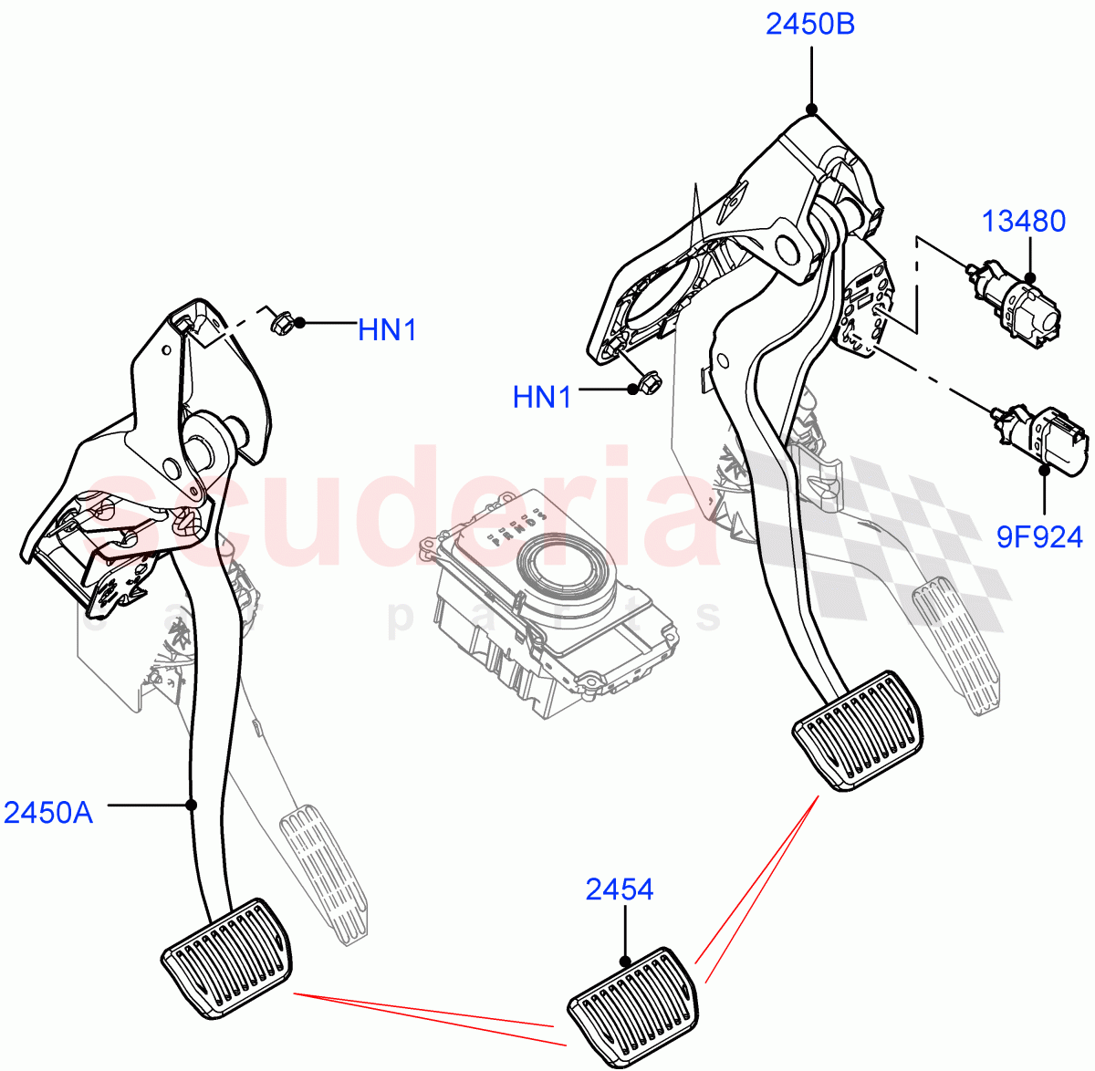 Brake And Clutch Controls (9 Speed Auto AWD, Halewood (UK), Standard Foot Pedal Pad Design, 6 Speed Auto AWF21 AWD) of Land Rover Land Rover Range Rover Evoque (2012-2018) [2.2 Single Turbo Diesel]