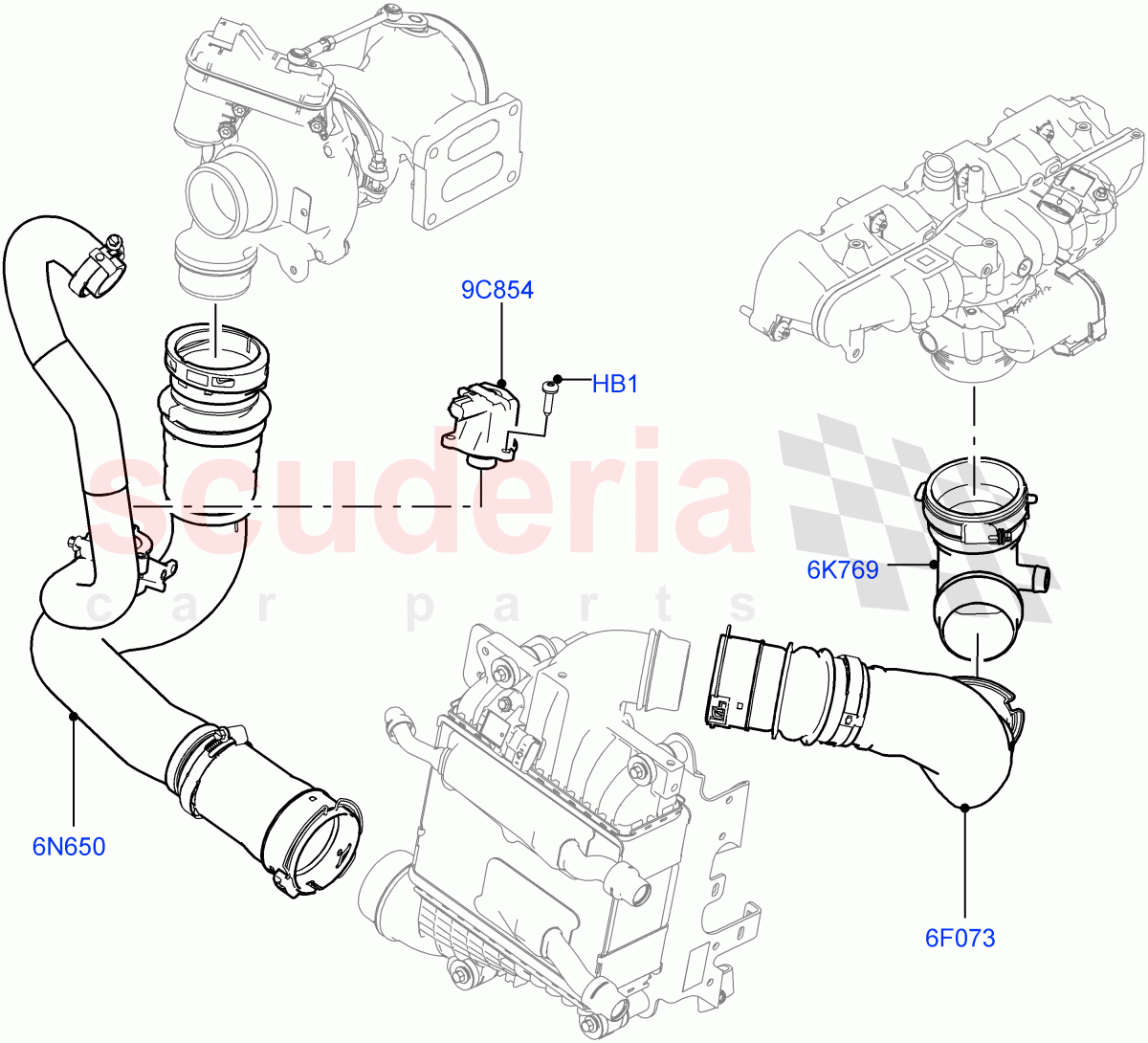 Intercooler/Air Ducts And Hoses(Air Ducts And Hoses, Solihull Plant Build)(2.0L I4 High DOHC AJ200 Petrol,2.0L AJ200P Hi PHEV)((V)FROMJA000001,(V)TOLA999999) of Land Rover Land Rover Range Rover (2012-2021) [2.0 Turbo Petrol AJ200P]