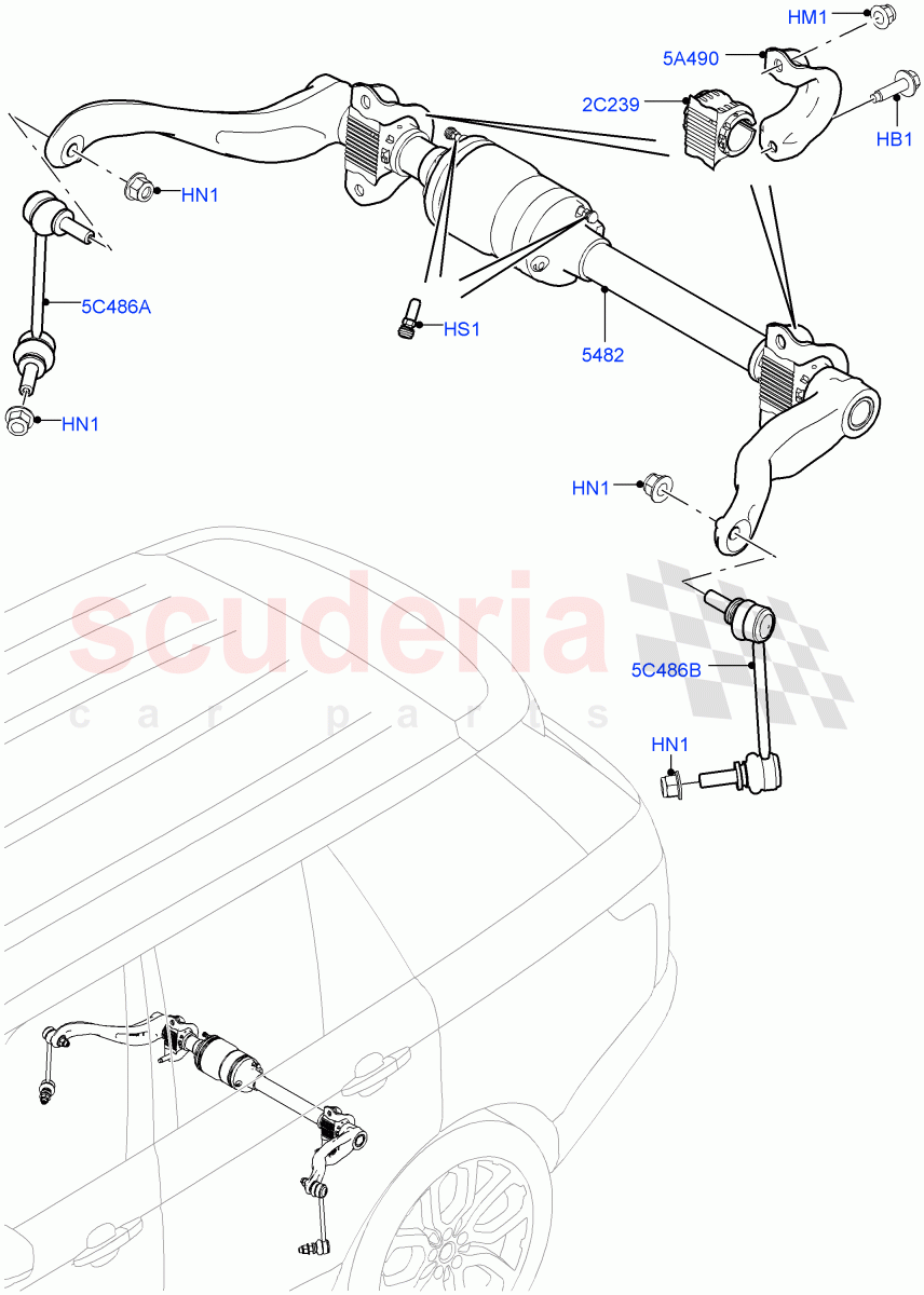 Rear Cross Member & Stabilizer Bar (Active Stabilizer Bar) (5.0 Petrol AJ133 DOHC CDA, Electronic Air Suspension With ACE, 5.0L OHC SGDI SC V8 Petrol - AJ133, 4.4L DOHC DITC V8 Diesel, 5.0L P AJ133 DOHC CDA S/C Enhanced, 3.0L AJ20D6 Diesel High) ((V) FROMKA000001) of Land Rover Land Rover Range Rover (2012-2021) [5.0 OHC SGDI NA V8 Petrol]