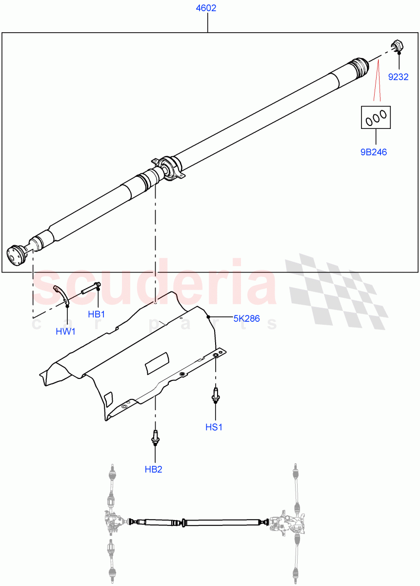 Drive Shaft - Rear Axle Drive(Propshaft)(Itatiaia (Brazil),All Wheel Drive,Electric Engine Battery-MHEV,Less Electric Engine Battery) of Land Rover Land Rover Range Rover Evoque (2019+) [1.5 I3 Turbo Petrol AJ20P3]