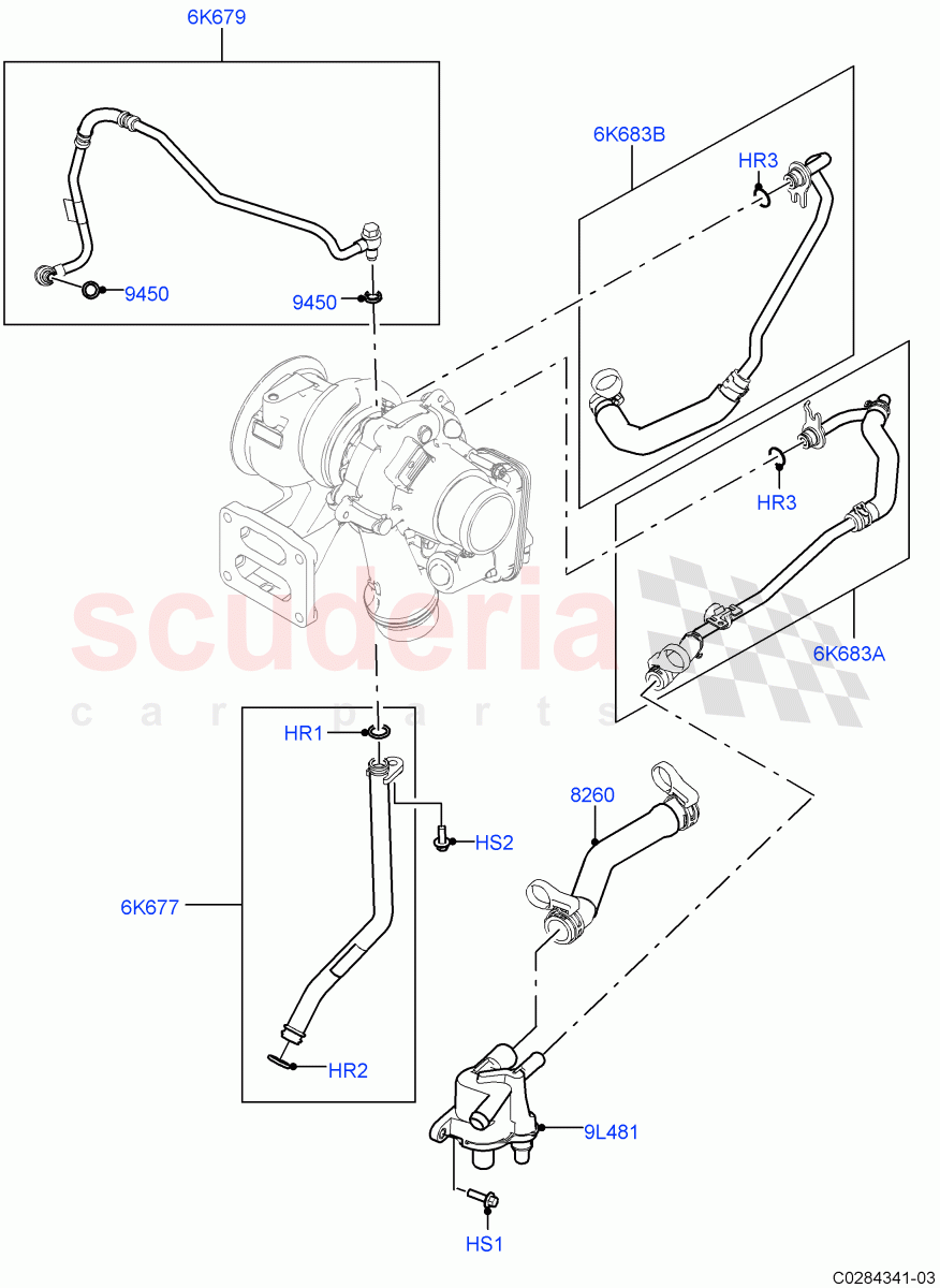 Turbocharger(Lubrication And Cooling)(2.0L I4 High DOHC AJ200 Petrol,Changsu (China),2.0L I4 Mid DOHC AJ200 Petrol) of Land Rover Land Rover Discovery Sport (2015+) [2.0 Turbo Petrol AJ200P]