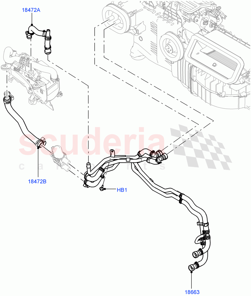 Heater Hoses(Solihull Plant Build)(2.0L I4 DSL HIGH DOHC AJ200,With Fuel Fired Heater,Premium Air Conditioning-Front/Rear,Park Heating With Remote Control,2.0L I4 DSL MID DOHC AJ200,With Front Comfort Air Con (IHKA),With Manual Air Conditioning)((V)FROMHA000001,(V)TOHA999999) of Land Rover Land Rover Discovery 5 (2017+) [2.0 Turbo Diesel]