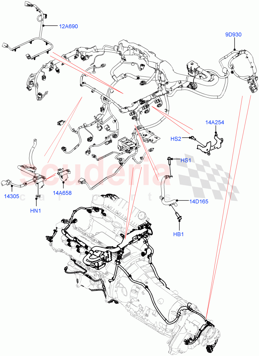 Engine Harness(3.0L DOHC GDI SC V6 PETROL,5.0L P AJ133 DOHC CDA S/C Enhanced) of Land Rover Land Rover Range Rover Velar (2017+) [2.0 Turbo Diesel]