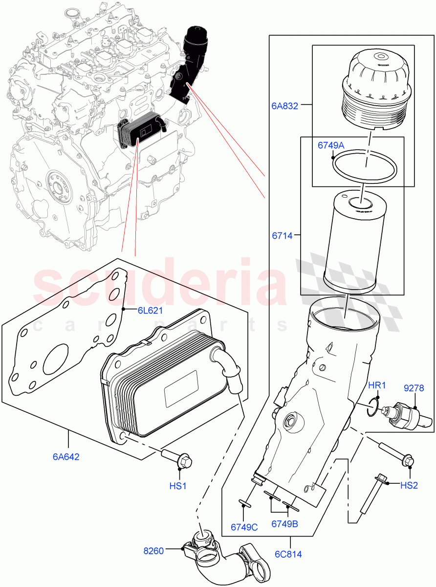 Oil Cooler And Filter(2.0L I4 High DOHC AJ200 Petrol,Changsu (China),2.0L I4 Mid DOHC AJ200 Petrol) of Land Rover Land Rover Discovery Sport (2015+) [2.0 Turbo Petrol AJ200P]