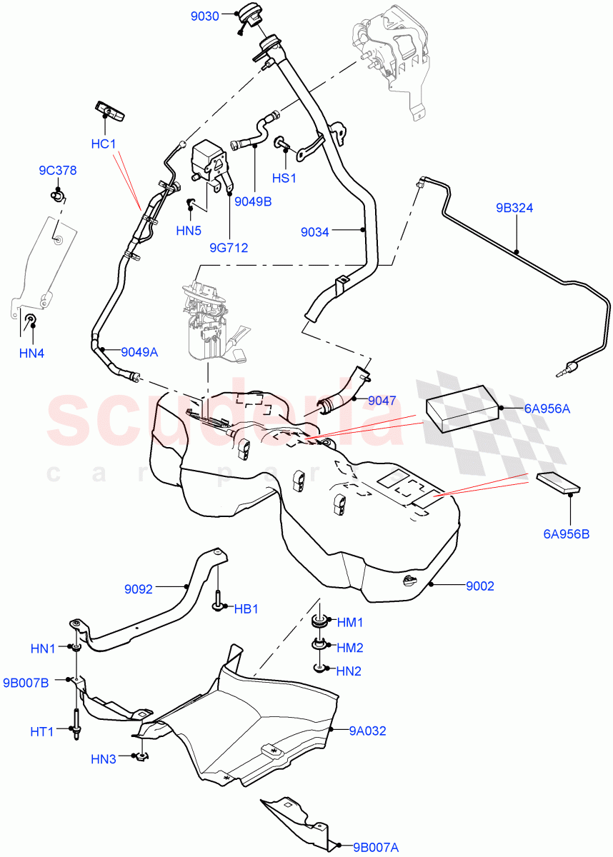 Fuel Tank & Related Parts(5.0L P AJ133 DOHC CDA S/C Enhanced,Pet Tank With Leak Det - Lrg Filter,Petrol Tank With Leak Detection)((V)FROMKA000001) of Land Rover Land Rover Range Rover Velar (2017+) [5.0 OHC SGDI SC V8 Petrol]