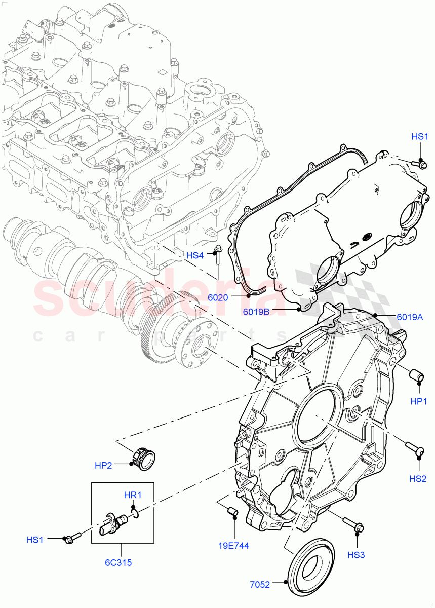 Timing Gear Covers (2.0L AJ20P4 Petrol Mid PTA, Halewood (UK), 2.0L AJ20P4 Petrol High PTA, 2.0L AJ20P4 Petrol E100 PTA) of Land Rover Land Rover Discovery Sport (2015+) [2.0 Turbo Petrol AJ200P]