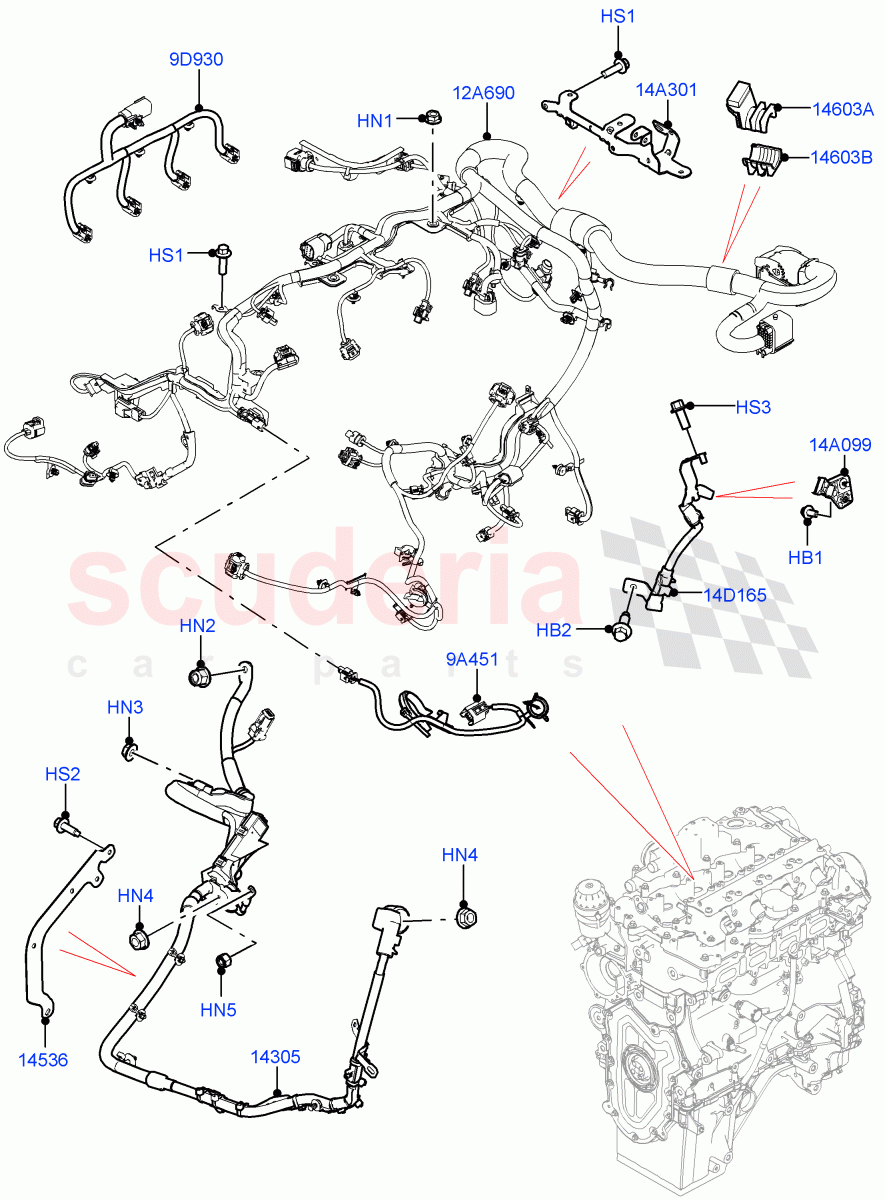 Engine Harness(2.0L I4 Mid DOHC AJ200 Petrol)((V)FROMMA000001) of Land Rover Land Rover Range Rover Velar (2017+) [2.0 Turbo Diesel]