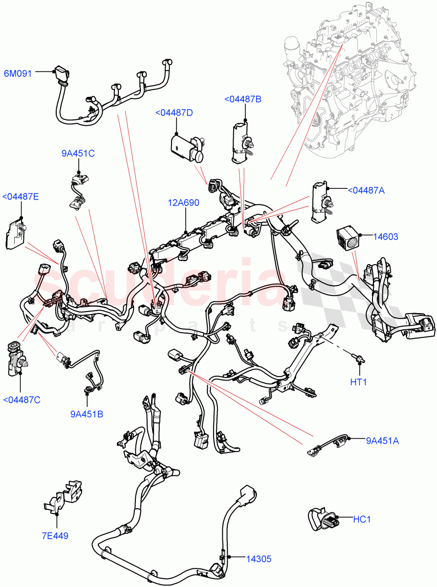 Engine Harness(Solihull Plant Build)(2.0L I4 DSL MID DOHC AJ200,2.0L I4 DSL HIGH DOHC AJ200)((V)FROMHA000001) of Land Rover Land Rover Discovery 5 (2017+) [3.0 Diesel 24V DOHC TC]