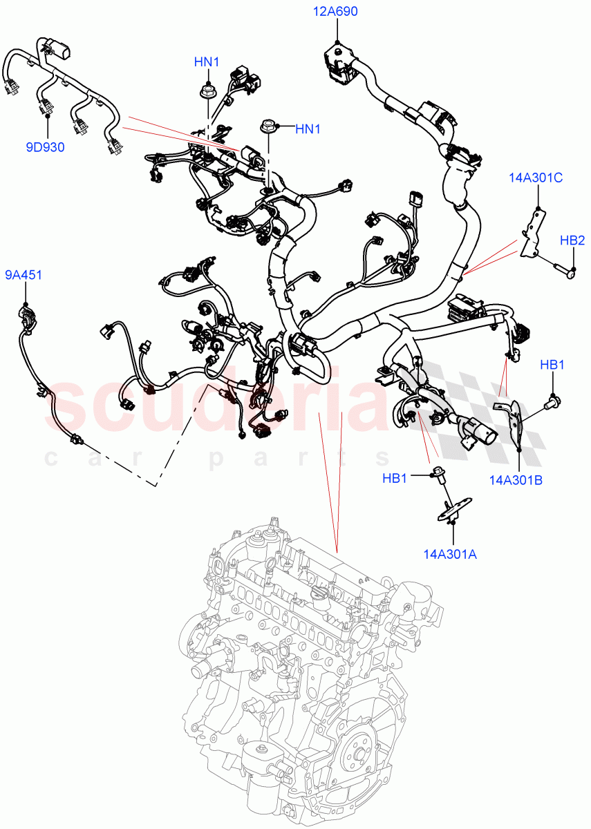 Electrical Wiring - Engine And Dash (Engine) (2.0L I4 High DOHC AJ200 Petrol, Halewood (UK), 2.0L I4 Mid DOHC AJ200 Petrol) ((V) FROMJH000001) of Land Rover Land Rover Range Rover Evoque (2012-2018) [2.0 Turbo Petrol AJ200P]