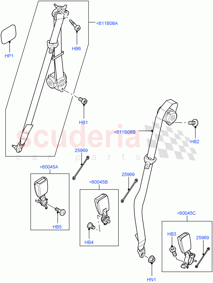 Rear Seat Belts((V)TO9A999999) of Land Rover Land Rover Range Rover Sport (2005-2009) [4.4 AJ Petrol V8]