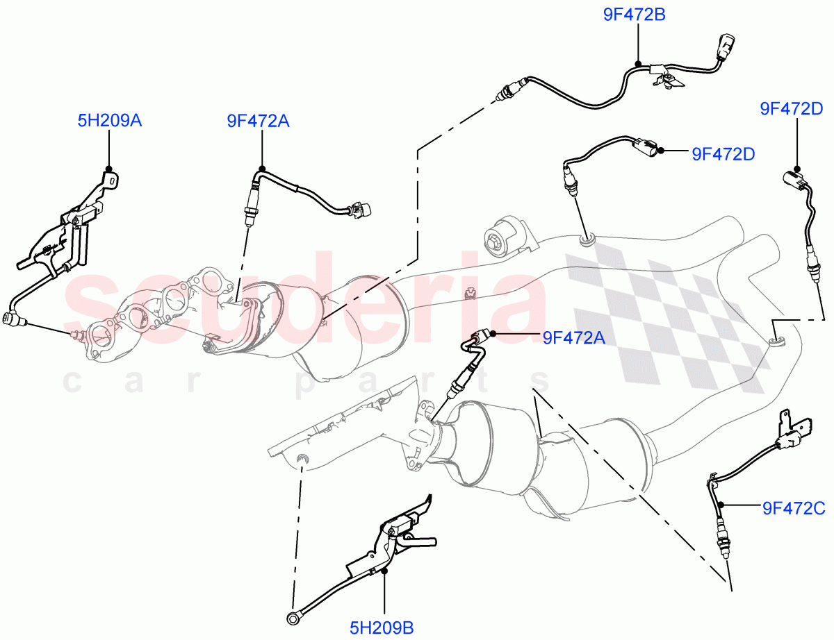 Exhaust Sensors And Modules (Solihull Plant Build) (3.0L DOHC GDI SC V6 PETROL, Beijing 6 Petrol Emission) ((V) FROMJA000001) of Land Rover Land Rover Range Rover Sport (2014+) [3.0 DOHC GDI SC V6 Petrol]