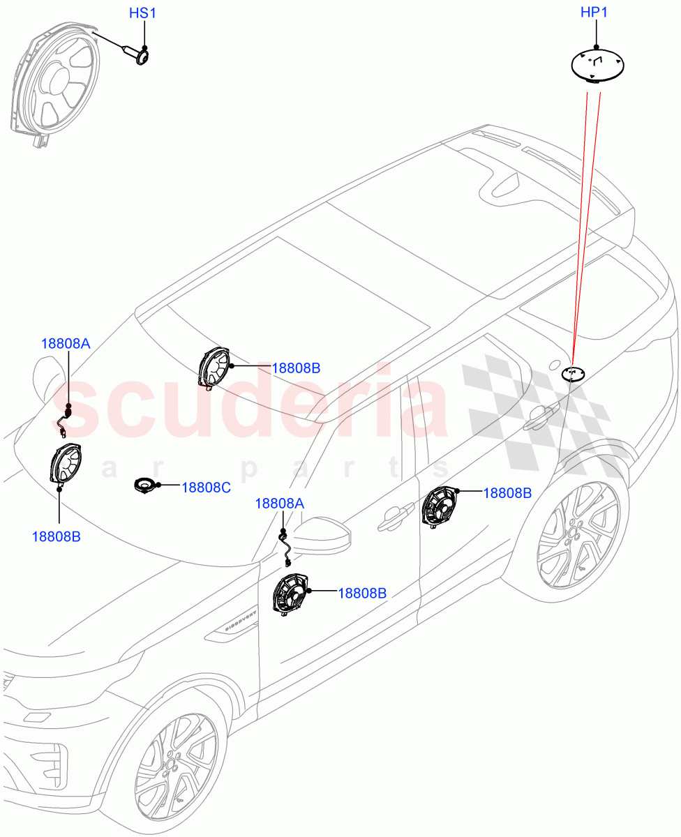 Speakers(Solihull Plant Build)(Standard Audio (Base))((V)FROMHA000001) of Land Rover Land Rover Discovery 5 (2017+) [2.0 Turbo Petrol AJ200P]