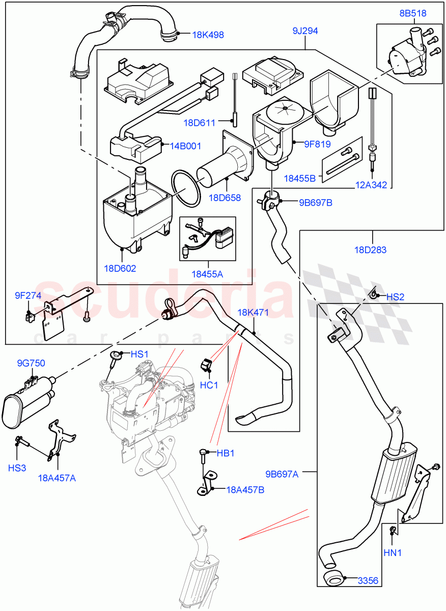 Auxiliary Fuel Fired Pre-Heater(Heater Components)(3.0L DOHC GDI SC V6 PETROL,Less Auxiliary Coolant Pumps,With Fuel Fired Heater,5.0L OHC SGDI SC V8 Petrol - AJ133)((V)TOHA999999) of Land Rover Land Rover Range Rover Sport (2014+) [3.0 I6 Turbo Diesel AJ20D6]