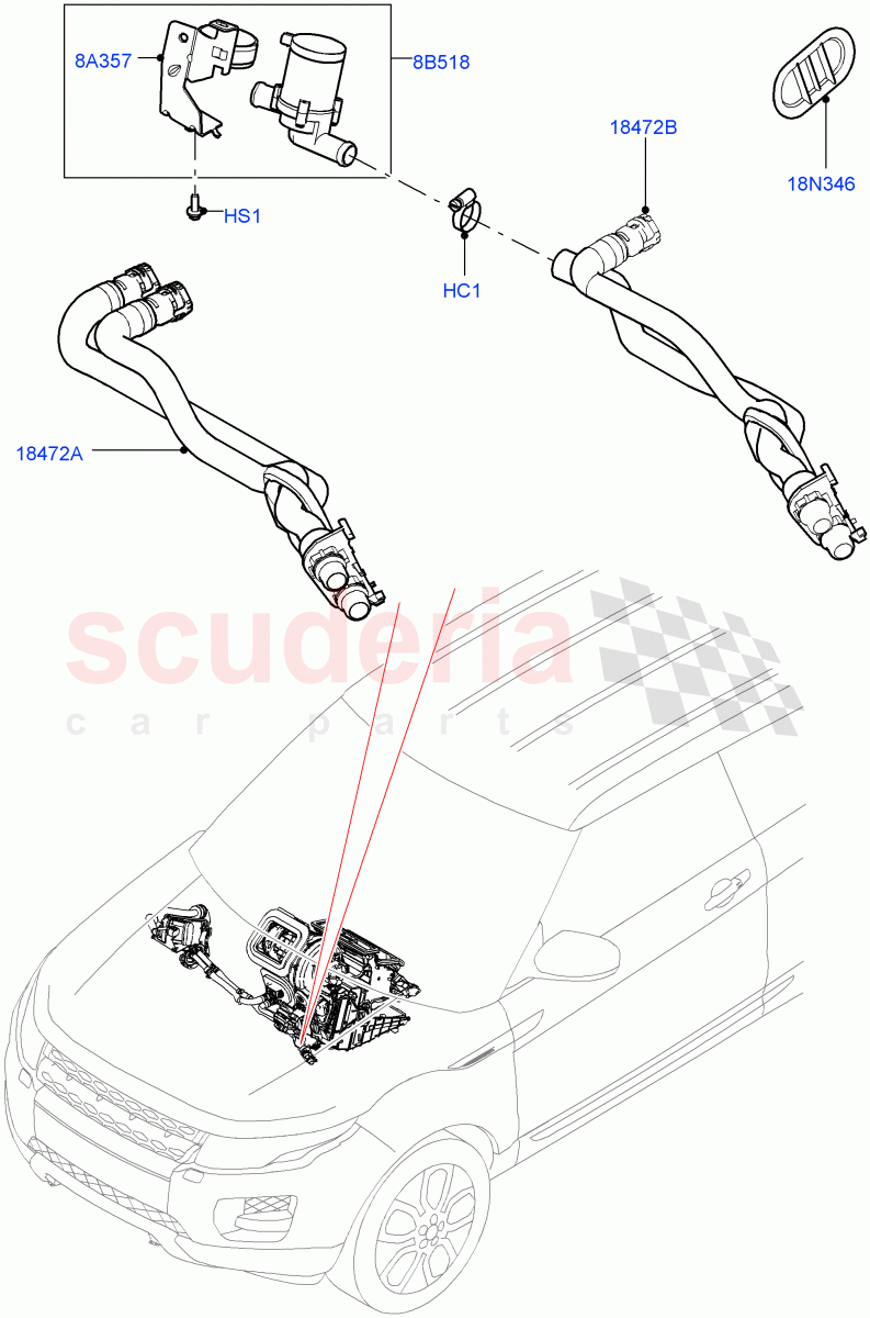 Heater Hoses(2.0L I4 DSL MID DOHC AJ200,Halewood (UK),2.0L I4 DSL HIGH DOHC AJ200)((V)FROMHH000001) of Land Rover Land Rover Range Rover Evoque (2012-2018) [2.0 Turbo Diesel]