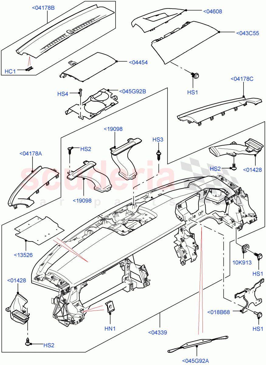 Instrument Panel (External Components, Upper, Nitra Plant Build) (Head Up Display) ((V) FROMK2000001) of Land Rover Land Rover Discovery 5 (2017+) [3.0 I6 Turbo Petrol AJ20P6]