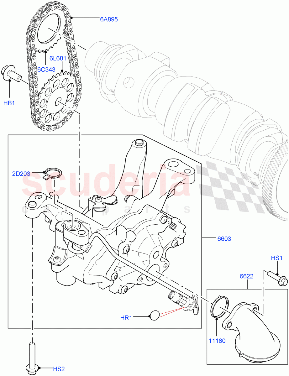Oil Pump (2.0L I4 High DOHC AJ200 Petrol, 2.0L I4 Mid DOHC AJ200 Petrol, 2.0L I4 Mid AJ200 Petrol E100) ((V) FROMJH000001) of Land Rover Land Rover Range Rover Evoque (2012-2018) [2.0 Turbo Petrol AJ200P]