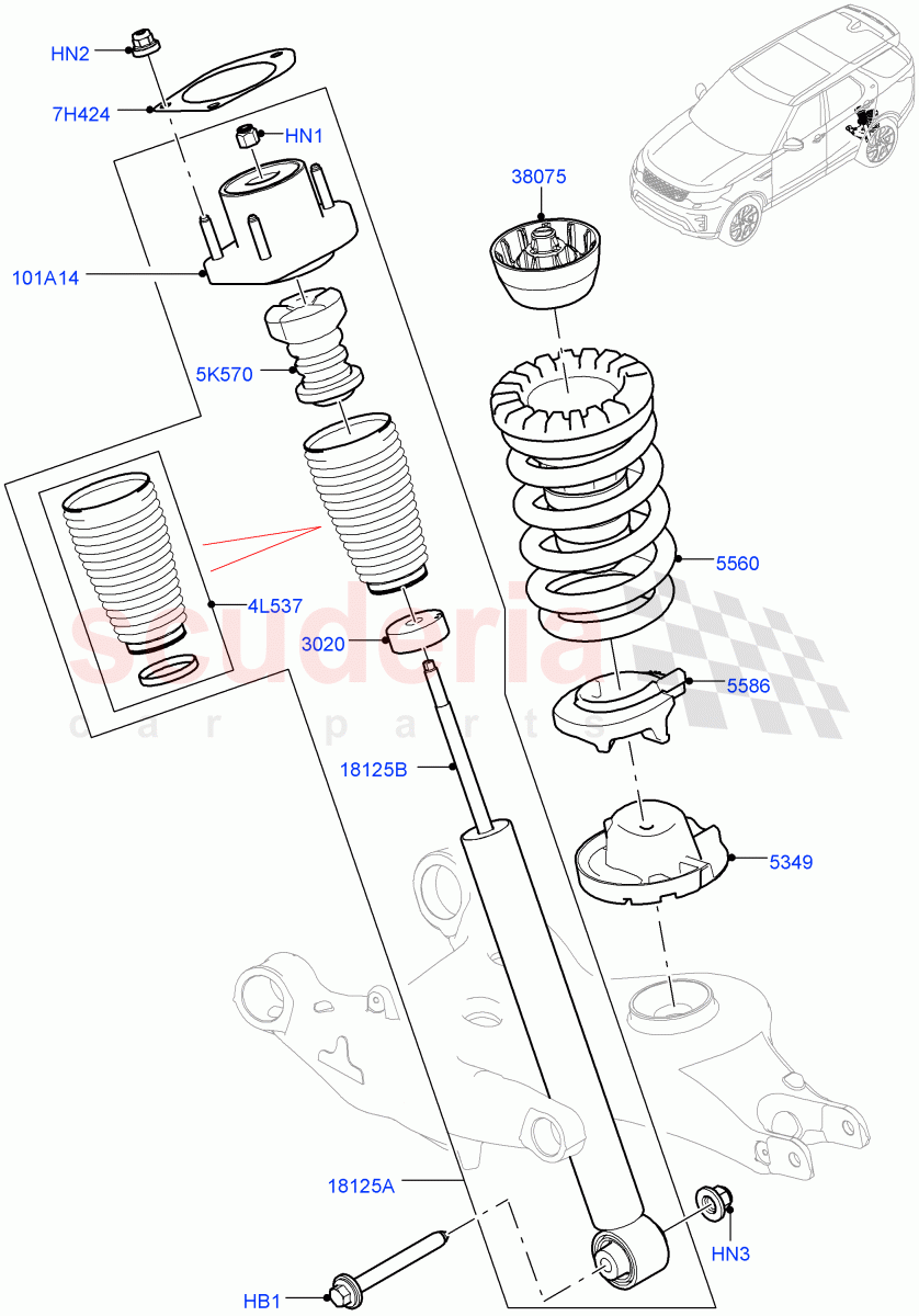 Rear Springs And Shock Absorbers (Solihull Plant Build) (With Standard Duty Coil Spring Susp) ((V) FROMHA000001) of Land Rover Land Rover Discovery 5 (2017+) [3.0 I6 Turbo Diesel AJ20D6]