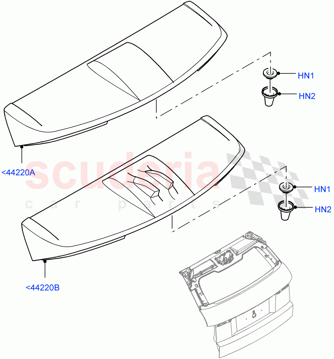 Spoiler And Related Parts(3 Door,Halewood (UK),5 Door)((V)FROMJH000001) of Land Rover Land Rover Range Rover Evoque (2012-2018) [2.0 Turbo Petrol AJ200P]