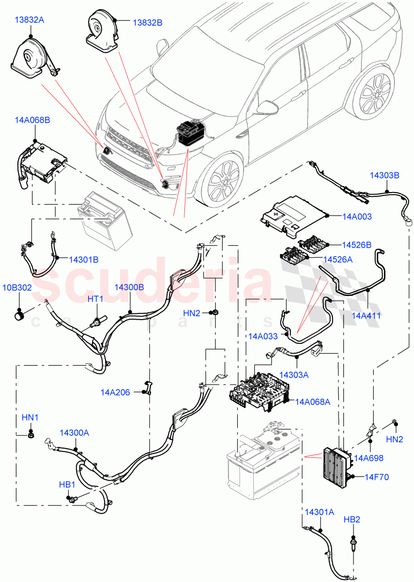 Battery Cables And Horn(Halewood (UK))((V)FROMLH000001) of Land Rover Land Rover Discovery Sport (2015+) [2.0 Turbo Diesel]