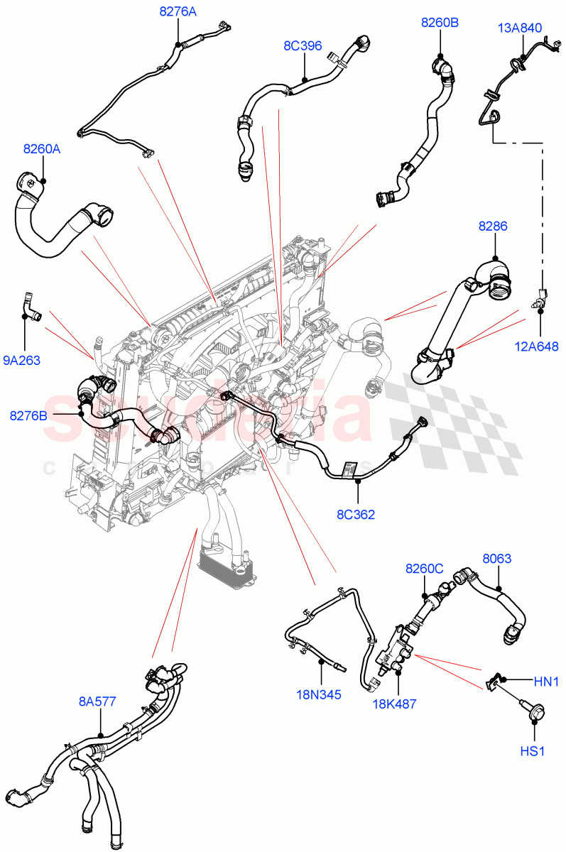 Cooling System Pipes And Hoses(2.0L I4 Mid DOHC AJ200 Petrol,Less Engine Cooling System)((V)FROMMA000001) of Land Rover Land Rover Range Rover Velar (2017+) [2.0 Turbo Petrol AJ200P]