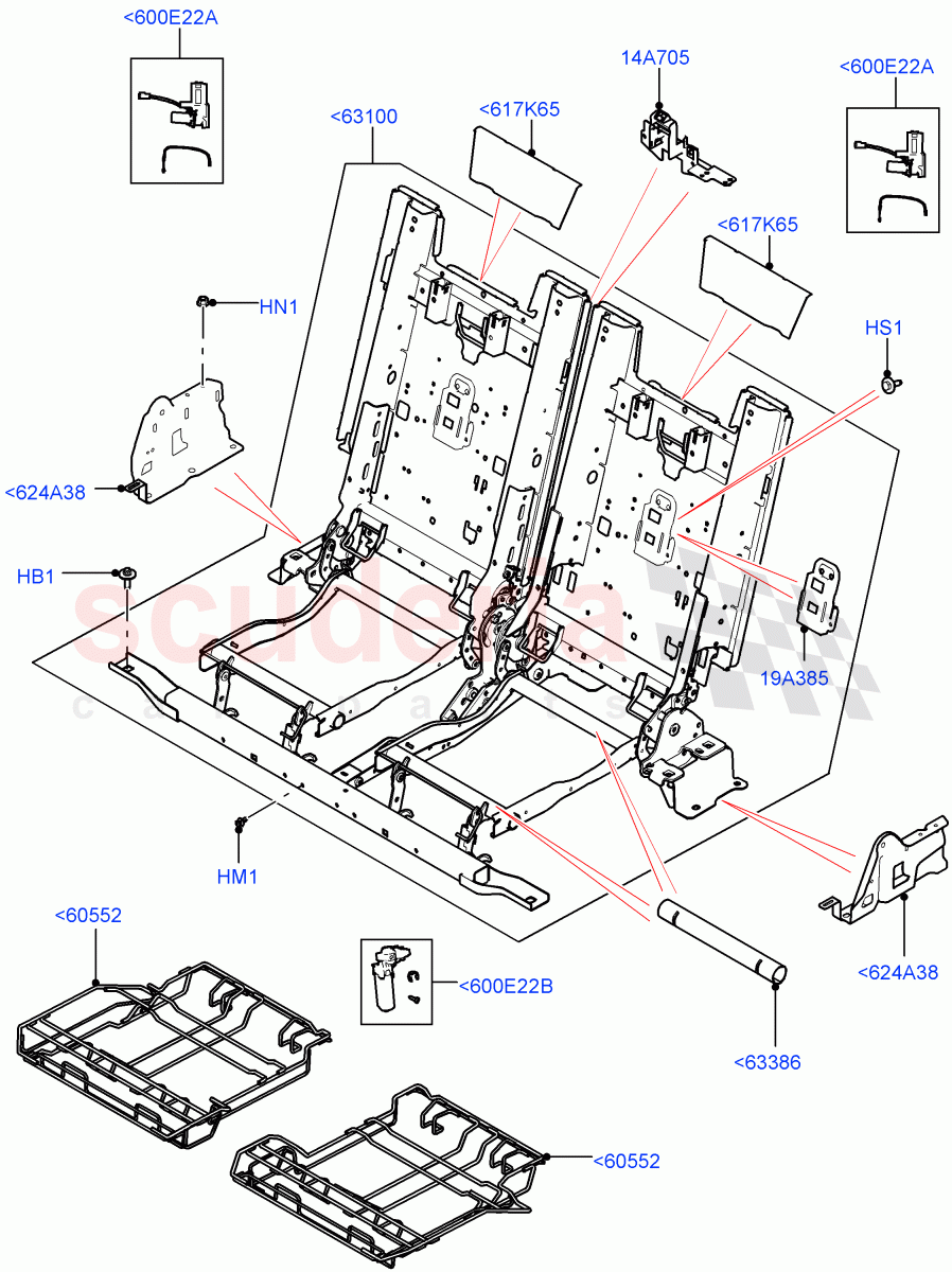 Rear Seat Base (Nitra Plant Build, Row 3) (Version - Core, With 3rd Row Double Seat, With 7 Seat Configuration, With Third Row Power Folding Seat, Version - R-Dynamic) ((V) FROMK2000001) of Land Rover Land Rover Discovery 5 (2017+) [3.0 Diesel 24V DOHC TC]