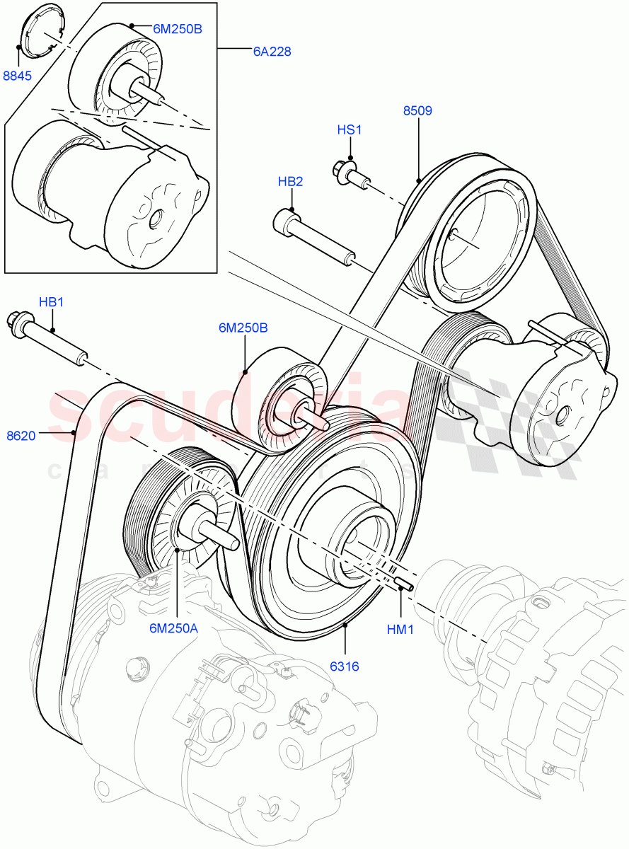 Pulleys And Drive Belts (2.0L I4 DSL MID DOHC AJ200, Itatiaia (Brazil), 2.0L I4 DSL HIGH DOHC AJ200) ((V) FROMGT000001) of Land Rover Land Rover Discovery Sport (2015+) [2.0 Turbo Diesel]