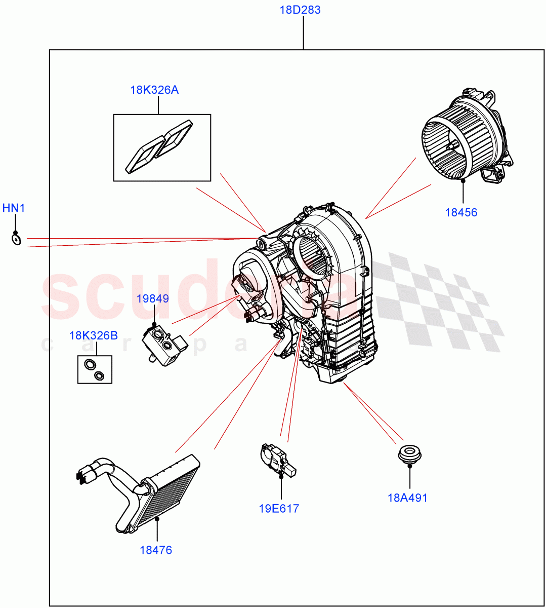 Heater/Air Cond.Internal Components(Auxiliary Heater)(Premium Air Conditioning-Front/Rear) of Land Rover Land Rover Range Rover (2022+) [3.0 I6 Turbo Petrol AJ20P6]