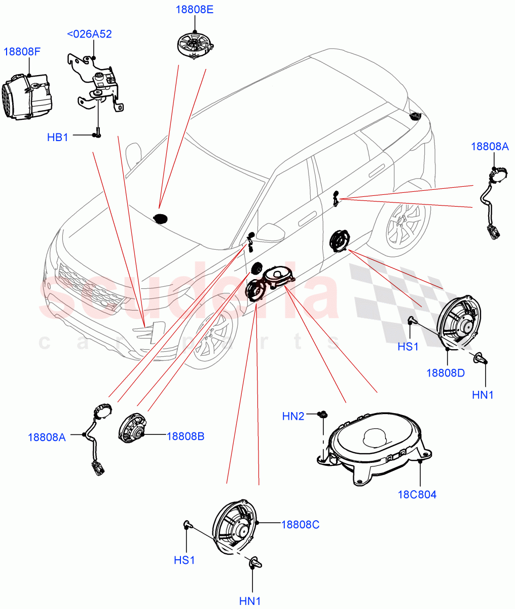 Speakers(Halewood (UK),Hi Line Audio System - 600 W) of Land Rover Land Rover Range Rover Evoque (2019+) [2.0 Turbo Petrol AJ200P]