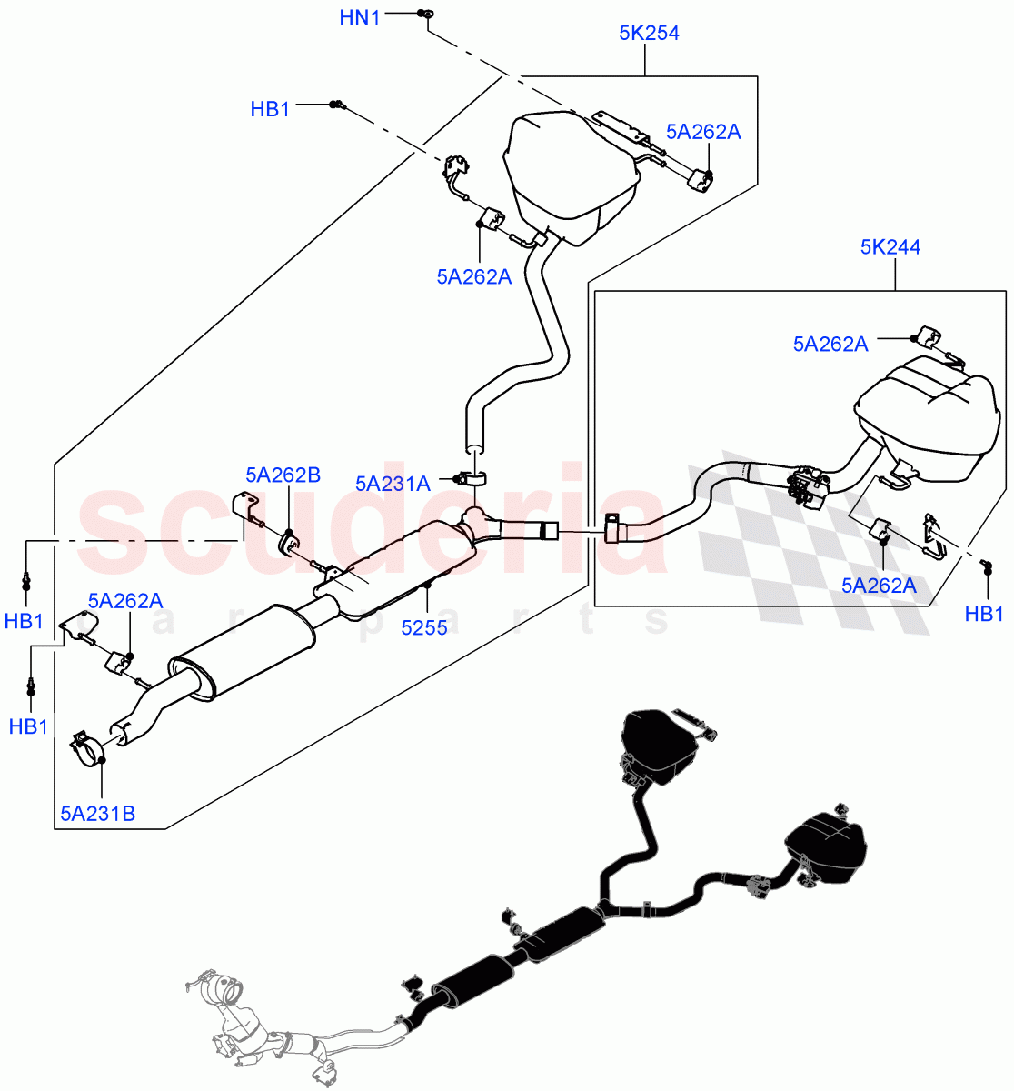 Rear Exhaust System(2.0L AJ20P4 Petrol Mid PTA,Changsu (China),Spare Wheel - Reduced Section Steel)((V)FROMKG446857) of Land Rover Land Rover Discovery Sport (2015+) [2.0 Turbo Petrol AJ200P]