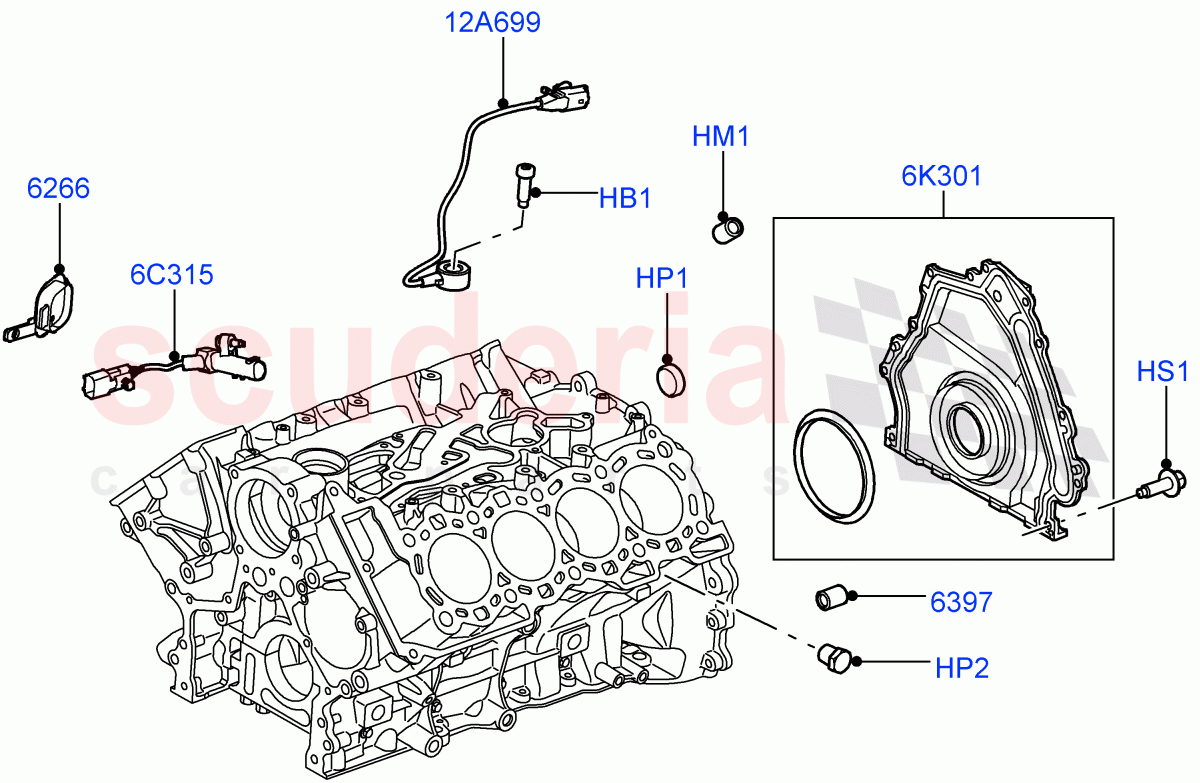 Cylinder Block And Plugs (3.6L V8 32V DOHC EFi Diesel Lion) ((V) FROM7A000001, (V) TO9A999999) of Land Rover Land Rover Range Rover Sport (2005-2009) [3.6 V8 32V DOHC EFI Diesel]
