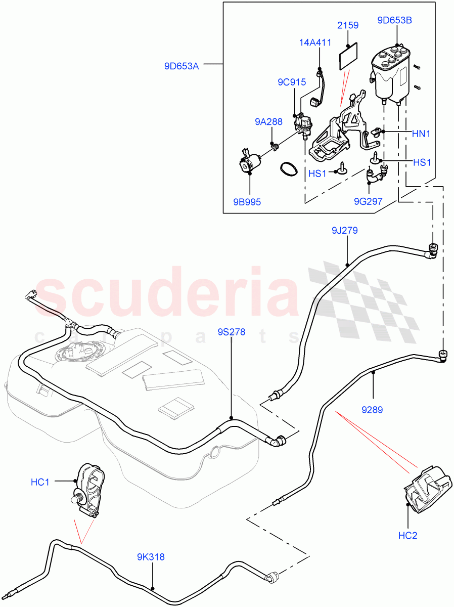 Fuel Lines(2.0L I4 High DOHC AJ200 Petrol,Changsu (China),Fuel Tank Filler Neck - DMTL,2.0L I4 Mid DOHC AJ200 Petrol)((V)FROMHG379388,(V)TOKG446856) of Land Rover Land Rover Discovery Sport (2015+) [2.0 Turbo Petrol AJ200P]