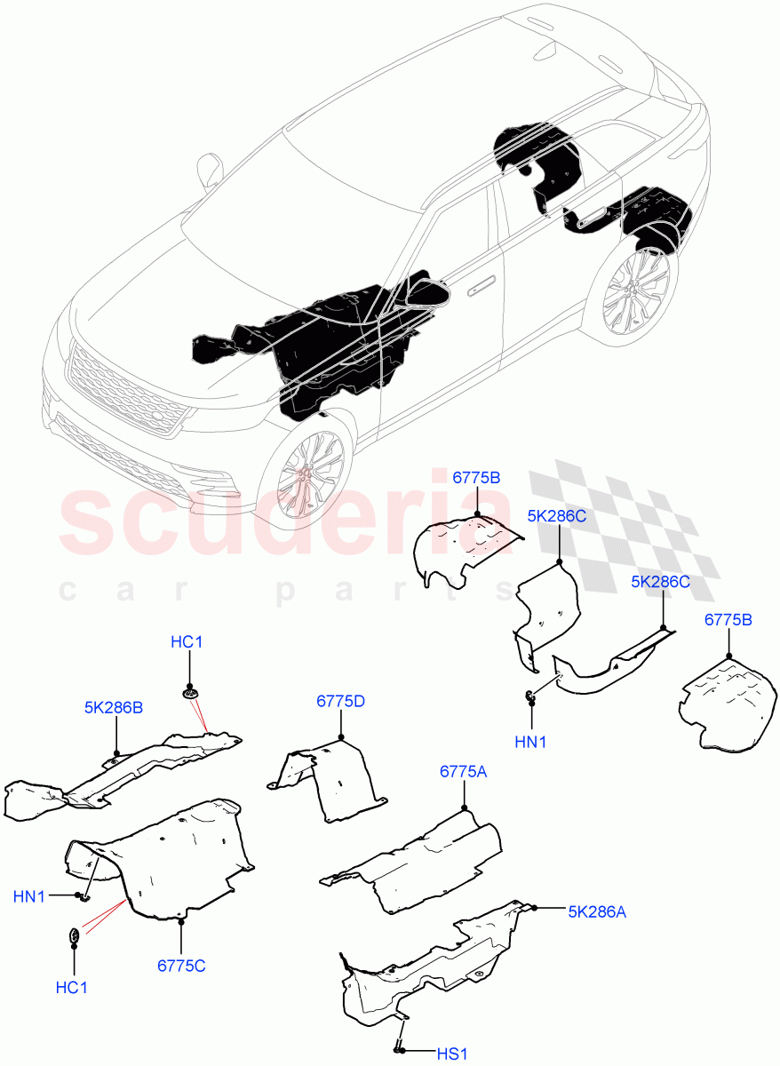 Splash And Heat Shields(Middle And Rear Section) of Land Rover Land Rover Range Rover Velar (2017+) [3.0 I6 Turbo Petrol AJ20P6]