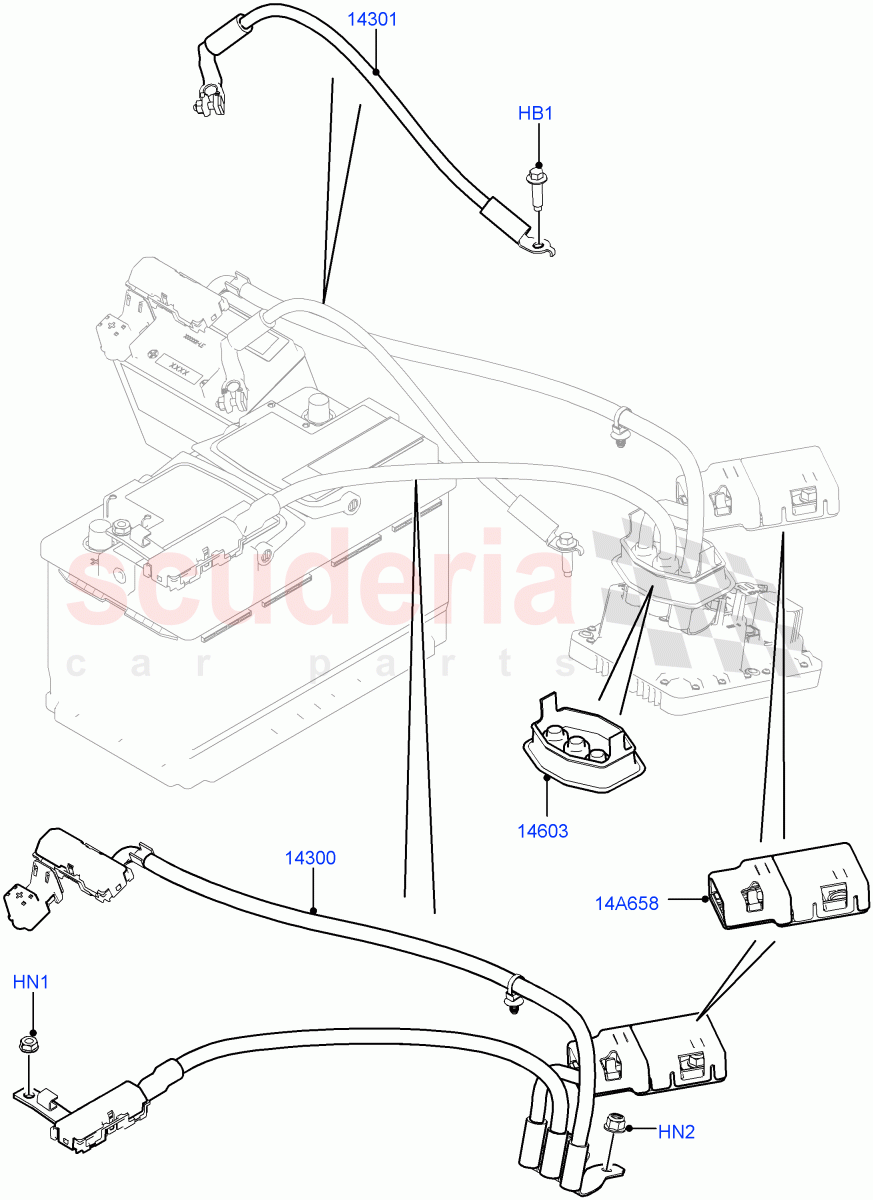 Battery Cables And Horn(9 Speed Auto AWD,RHD,Halewood (UK),Starter - Stop/Start System)((V)FROMEH000001) of Land Rover Land Rover Range Rover Evoque (2012-2018) [2.0 Turbo Diesel]