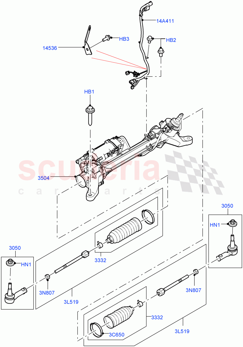 Steering Gear(Nitra Plant Build)((V)FROMK2000001,(V)TOL2999999) of Land Rover Land Rover Discovery 5 (2017+) [3.0 I6 Turbo Diesel AJ20D6]