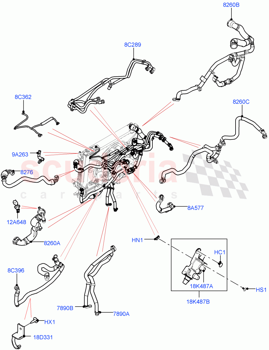 Cooling System Pipes And Hoses(3.0L DOHC GDI SC V6 PETROL,Active Tranmission Warming)((V)FROMKA000001) of Land Rover Land Rover Range Rover Velar (2017+) [3.0 DOHC GDI SC V6 Petrol]