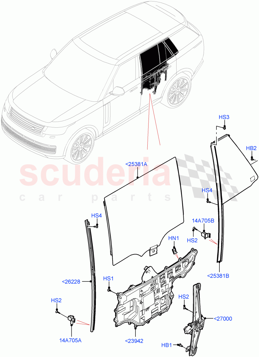 Rear Door Glass And Window Controls of Land Rover Land Rover Range Rover (2022+) [3.0 I6 Turbo Diesel AJ20D6]