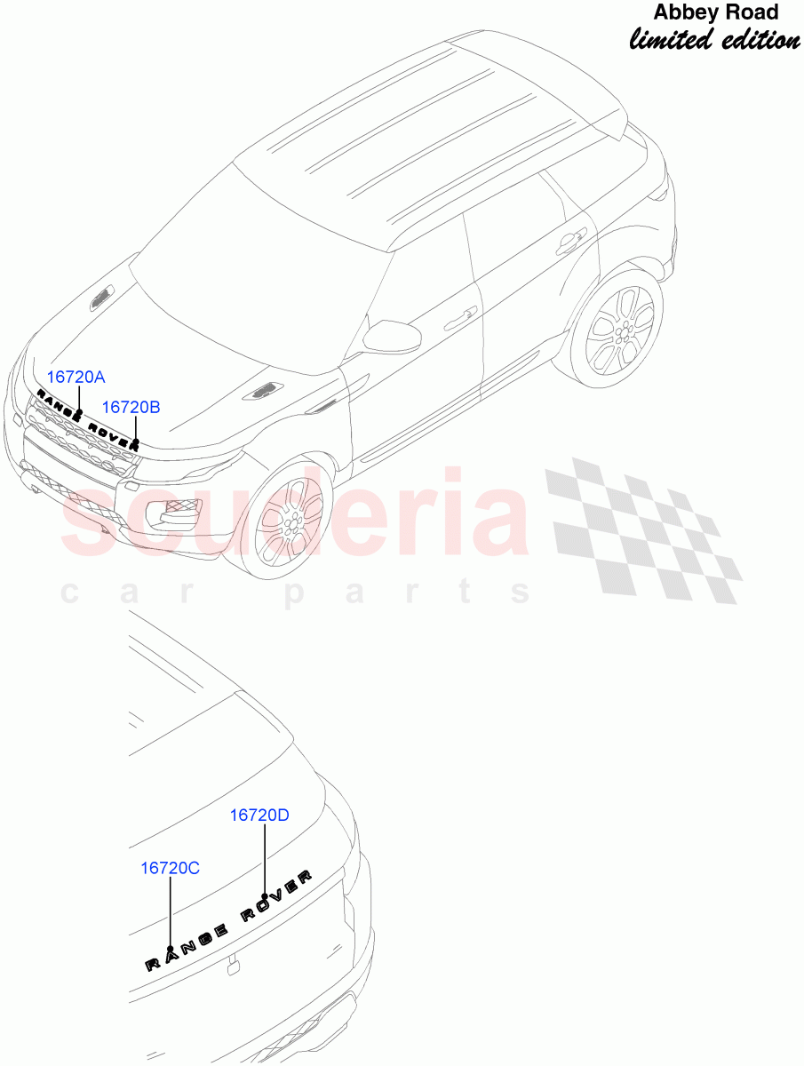 Name Plates(Abbey Road LE)(Halewood (UK),Front Range Rover Badge - Red)((V)FROMFH000001) of Land Rover Land Rover Range Rover Evoque (2012-2018) [2.0 Turbo Diesel]