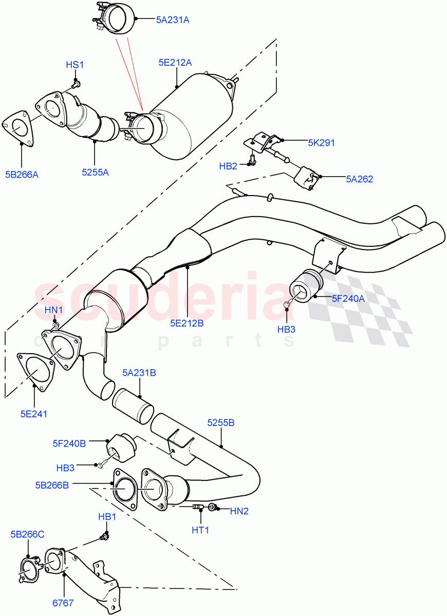 Exhaust System (Front) (4.4L DOHC DITC V8 Diesel, Proconve L6 Emissions, Euro Stage 4 Emissions) ((V) TOFA999999) of Land Rover Land Rover Range Rover (2012-2021) [4.4 DOHC Diesel V8 DITC]