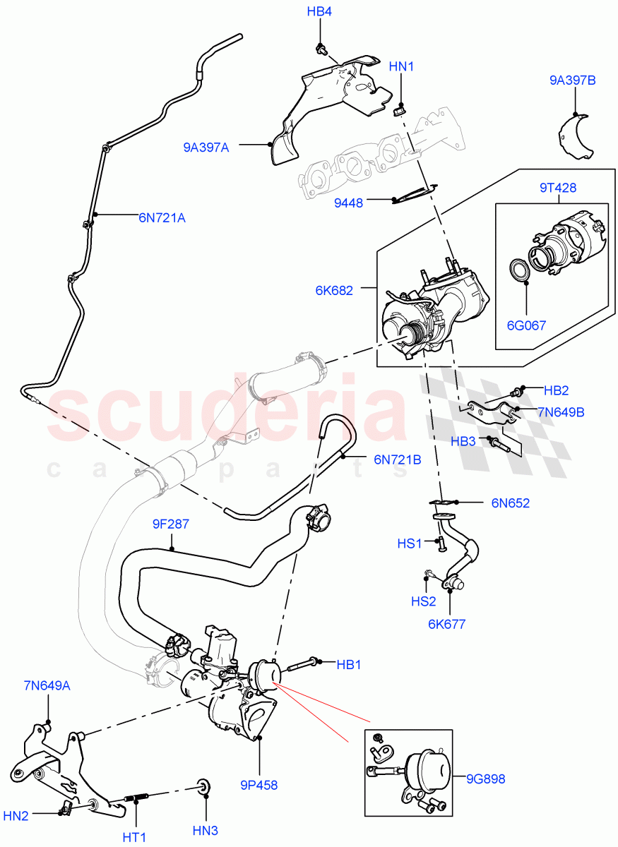 Turbocharger(RH Side - Secondary, Solihull Plant Build)(3.0 V6 D Gen2 Twin Turbo)((V)FROMKA000001) of Land Rover Land Rover Discovery 5 (2017+) [3.0 Diesel 24V DOHC TC]