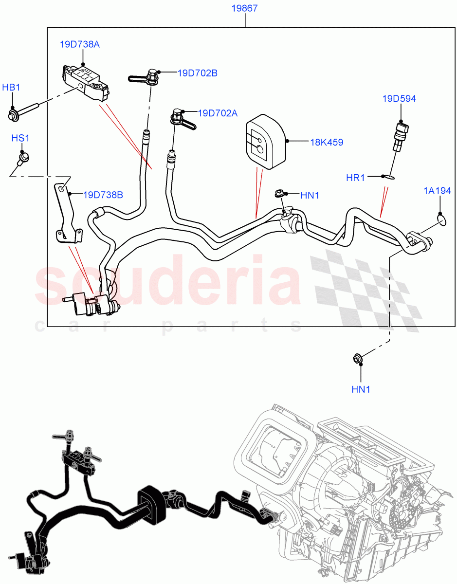 Air Conditioning System(Halewood (UK),Less Chiller Unit,Air Con Refrigerant-HF01234YF,Electric Engine Battery-MHEV,Less Electric Engine Battery)((V)FROMLH000001,(V)TOLH999999) of Land Rover Land Rover Discovery Sport (2015+) [2.0 Turbo Diesel AJ21D4]